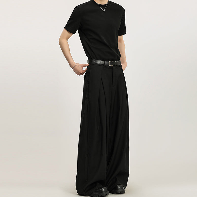 Summer Three-dimensional Pleated Loose Non-ironing Casual Straight Trousers Men